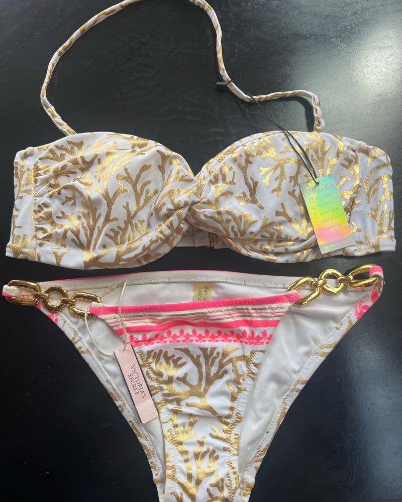 Pantaloni Bikini Victoria's Secret In Cotone, Vita Bassa, Righe Grigio/rosa, Taglie S M L XL, Nuovi Con Etichetta - Foto 2